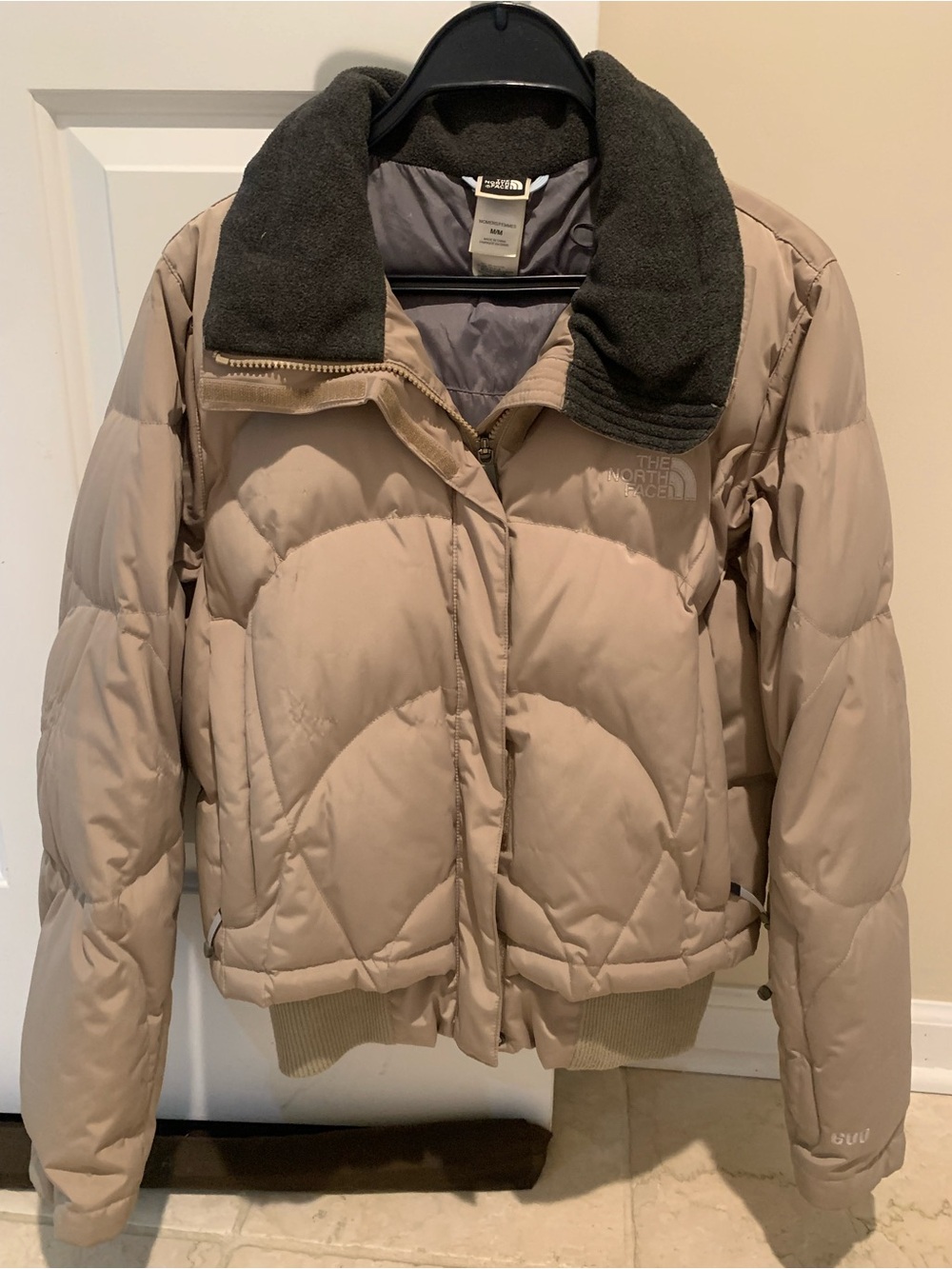The North Face Women's Tan Puffer Jacket with Dark Contrast Collar